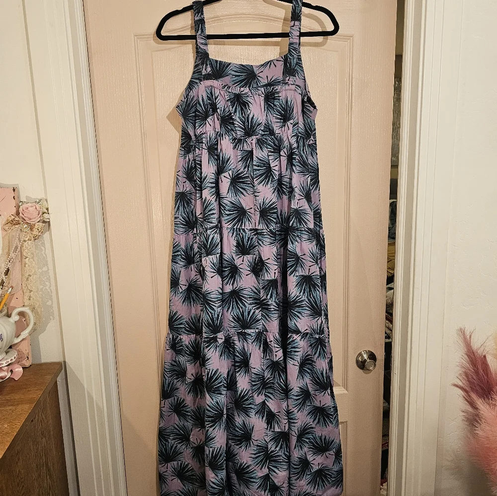 dip Lavender Palm Print Tiered Maxi Dress Cotton L - Picture 6 of 10